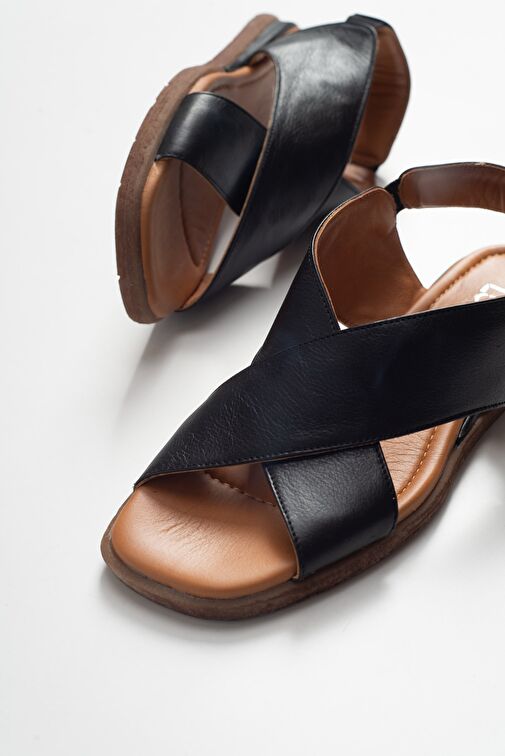 Luvi Shoes Siyah Kadın Deri Sandalet 14-706 - Görsel 9