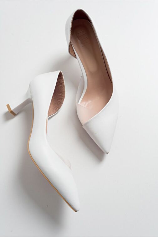 353 Beyaz Cilt Topuklu Kadın Ayakkabı - Görsel 3