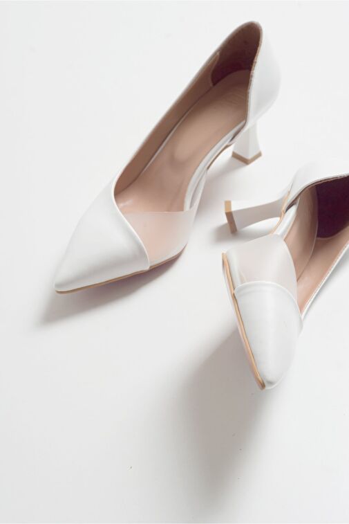 353 Beyaz Cilt Topuklu Kadın Ayakkabı - Görsel 5