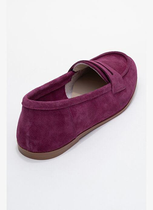 F02 Mor Süet Hakiki Deri Kadın Loafer Ayakkabı - Görsel 6