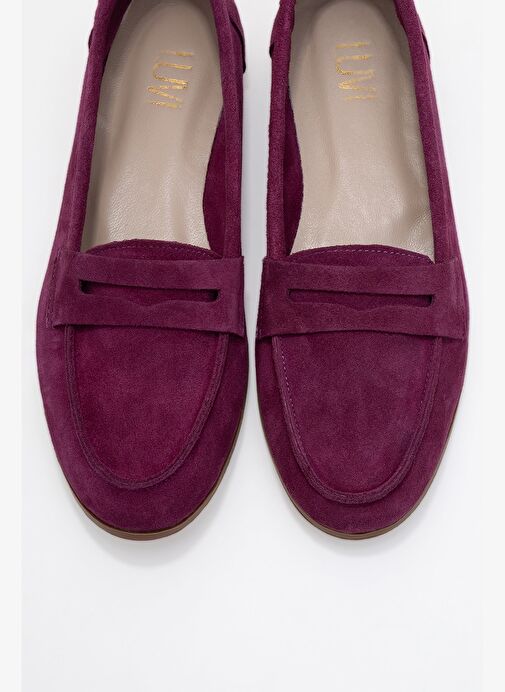 F02 Mor Süet Hakiki Deri Kadın Loafer Ayakkabı - Görsel 3