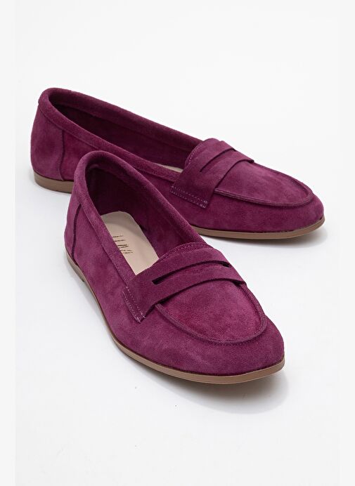 F02 Mor Süet Hakiki Deri Kadın Loafer Ayakkabı - Görsel 2