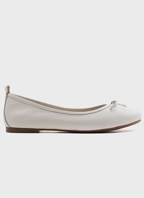 01 Beyaz Cilt Hakiki Deri Kadın Babet Ayakkabı - Görsel 6