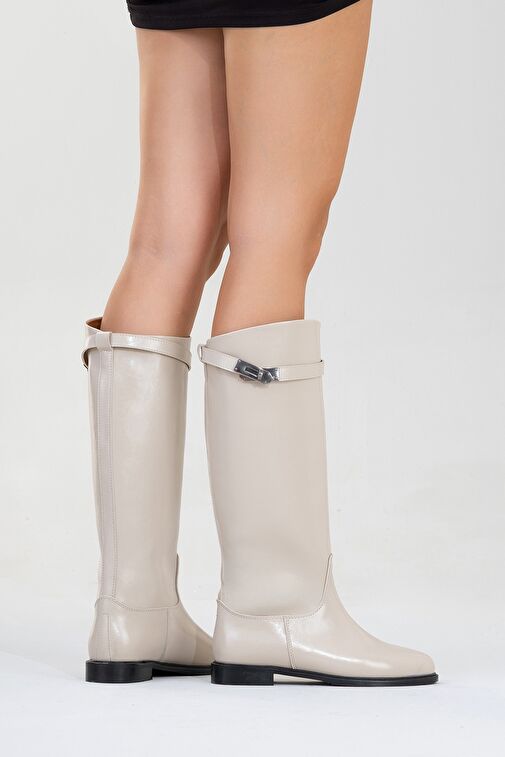 YOKO Bej Cilt Kemerli Kadın Binici Çizme - Görsel 6