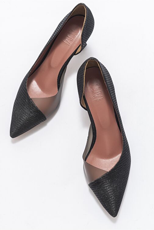 353 Siyah Simli Topuklu Kadın Ayakkabı - Görsel 4