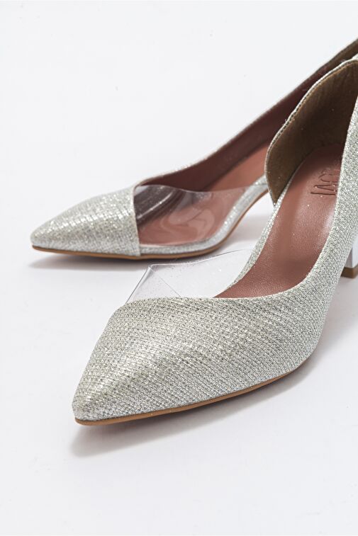 353 Lame Simli Topuklu Kadın Ayakkabı - Görsel 4