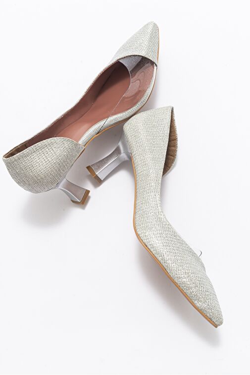 353 Lame Simli Topuklu Kadın Ayakkabı - Görsel 5