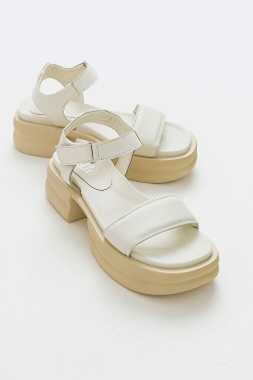 SWAN Krem Kadın Deri Sandalet - Görsel 2