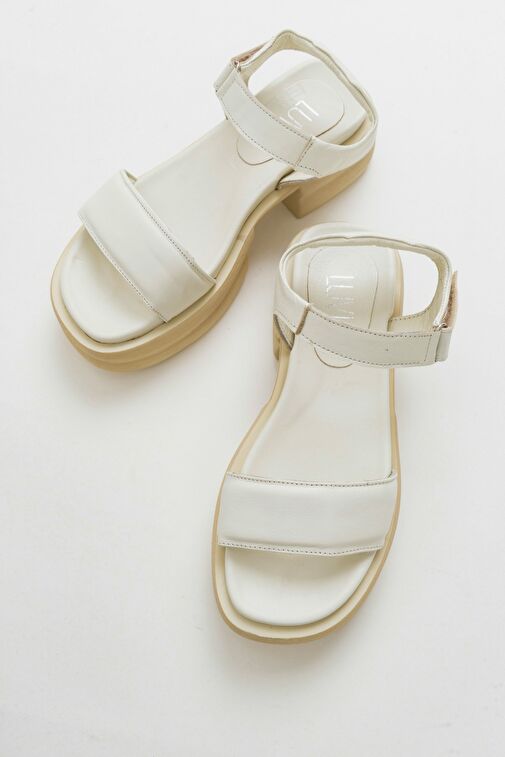 SWAN Krem Kadın Deri Sandalet - Görsel 4