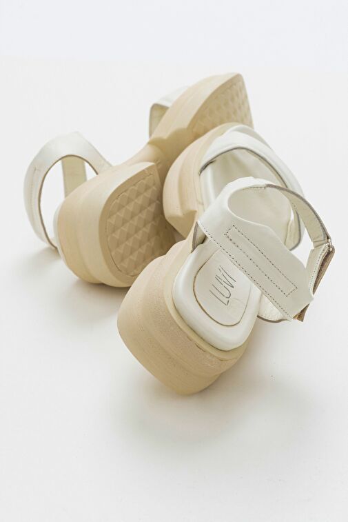 SWAN Krem Kadın Deri Sandalet - Görsel 5