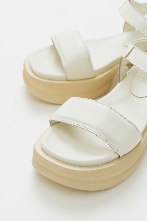 SWAN Krem Kadın Deri Sandalet - Görsel 6