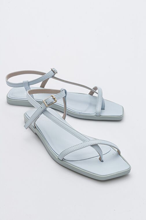 TALES Bebe Mavi Cilt Hakiki Deri Kadın Sandalet - Görsel 2