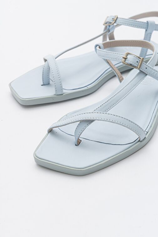 TALES Bebe Mavi Cilt Hakiki Deri Kadın Sandalet - Görsel 3