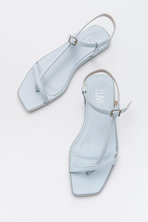 TALES Bebe Mavi Cilt Hakiki Deri Kadın Sandalet - Görsel 5
