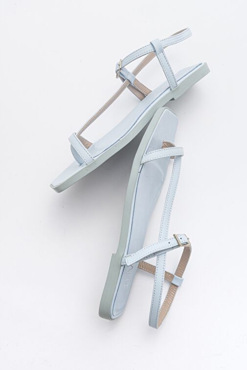 TALES Bebe Mavi Cilt Hakiki Deri Kadın Sandalet - Görsel 6