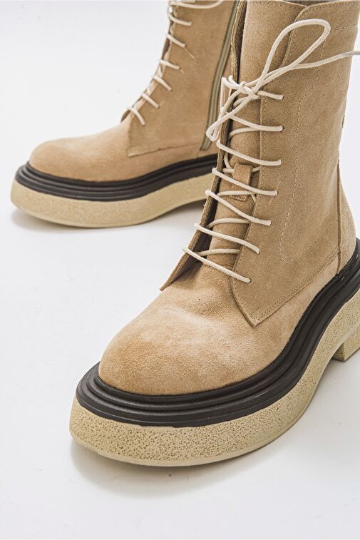 PEARL Bej Süet Hakiki Deri Kadın Bot - Görsel 3