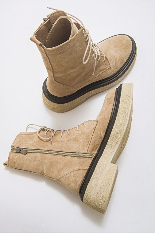 PEARL Bej Süet Hakiki Deri Kadın Bot - Görsel 4