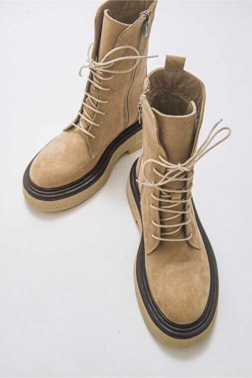 PEARL Bej Süet Hakiki Deri Kadın Bot - Görsel 6