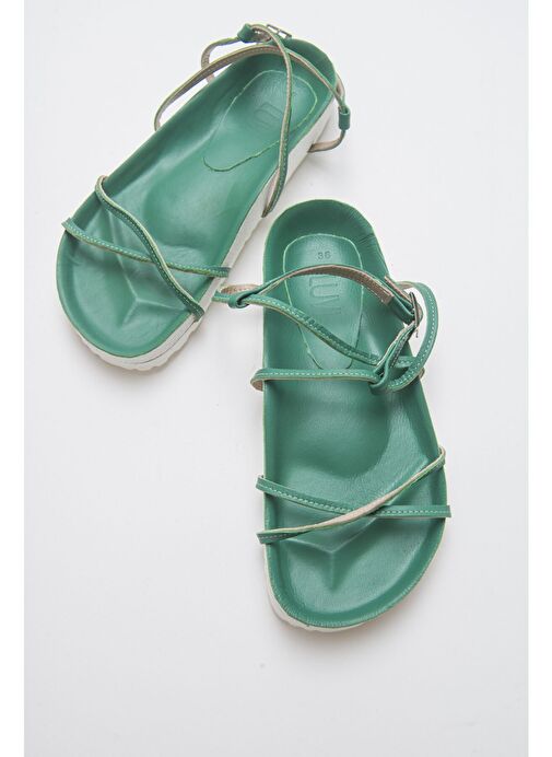 MUSE Hakiki Deri Yeşil Kadın Sandalet - Görsel 2