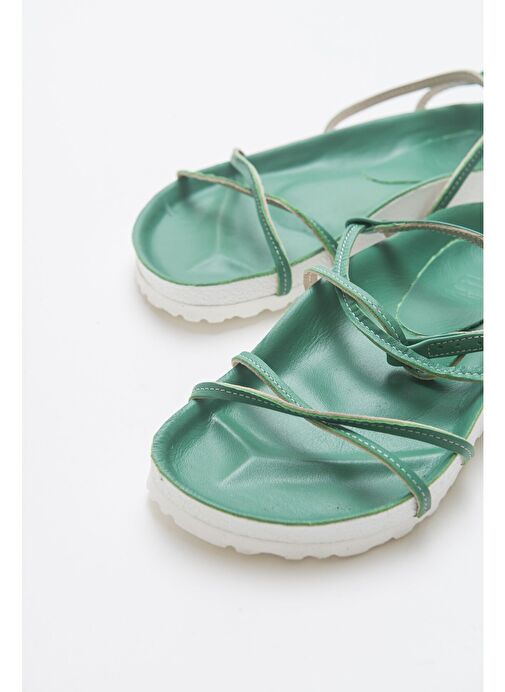 MUSE Hakiki Deri Yeşil Kadın Sandalet - Görsel 3