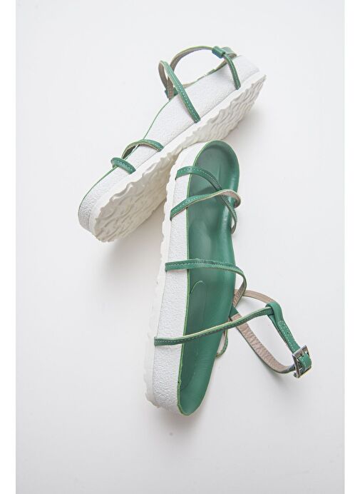 MUSE Hakiki Deri Yeşil Kadın Sandalet - Görsel 4