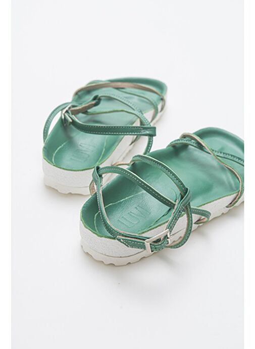 MUSE Hakiki Deri Yeşil Kadın Sandalet - Görsel 5