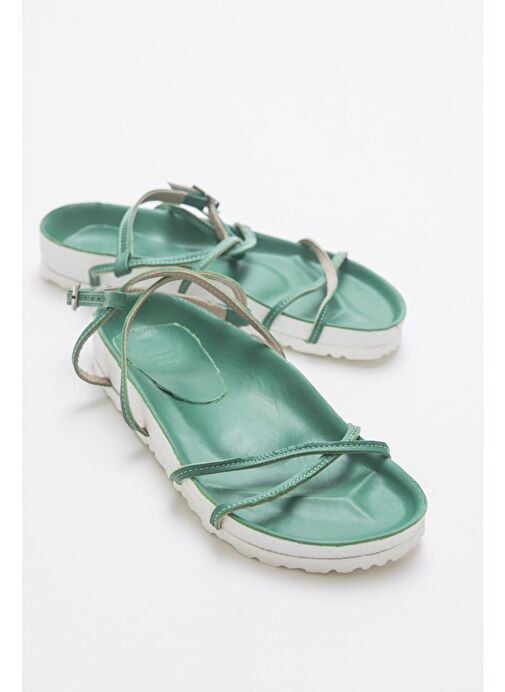 MUSE Hakiki Deri Yeşil Kadın Sandalet - Görsel 6