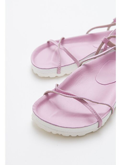 MUSE Hakiki Deri Pembe Kadın Sandalet - Görsel 4