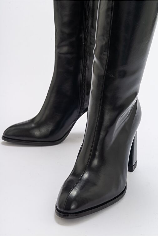 DECER Siyah Cilt Kadın Topuklu Çizme - Görsel 4