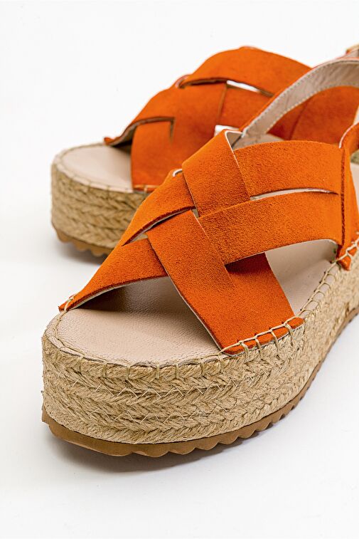 LONTANO Turuncu Süet Hakiki Deri Kadın Sandalet - Görsel 3