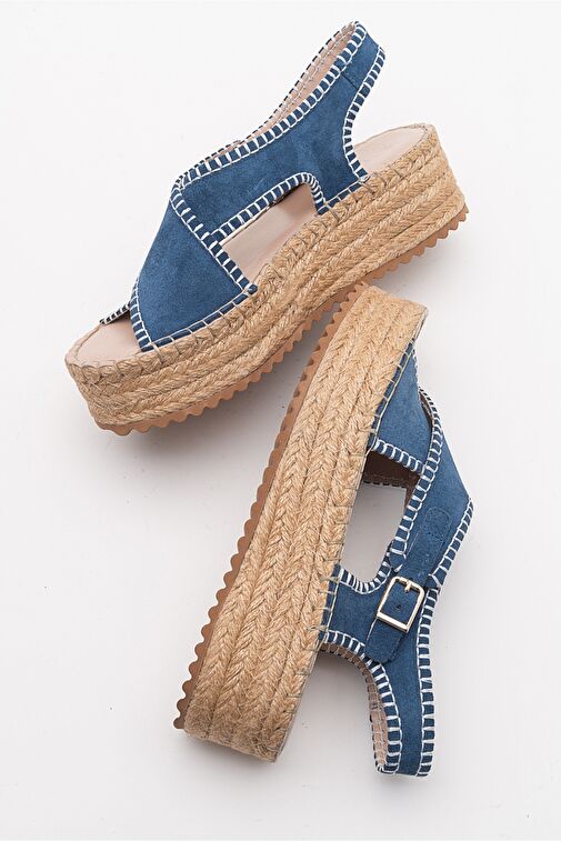 BELLEZZA Kot Mavi Süet Hakiki Deri Kadın Sandalet - Görsel 3