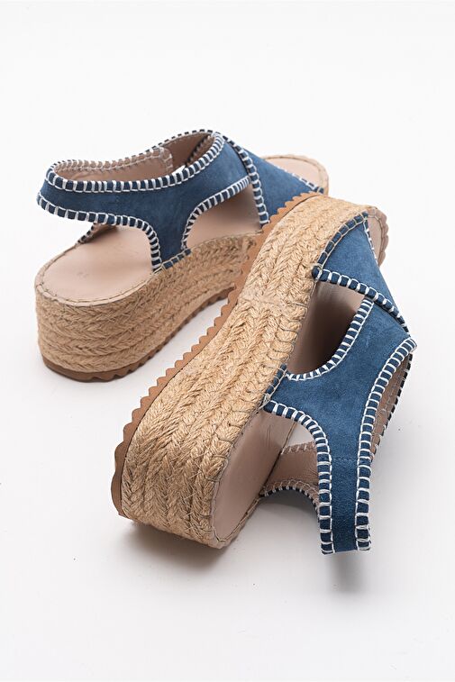 BELLEZZA Kot Mavi Süet Hakiki Deri Kadın Sandalet - Görsel 5