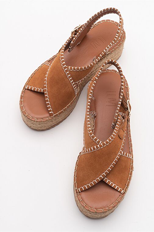 BELLEZZA Taba Süet Hakiki Deri Kadın Sandalet - Görsel 3