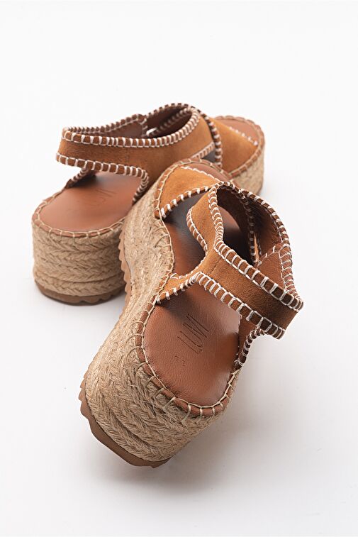 BELLEZZA Taba Süet Hakiki Deri Kadın Sandalet - Görsel 5