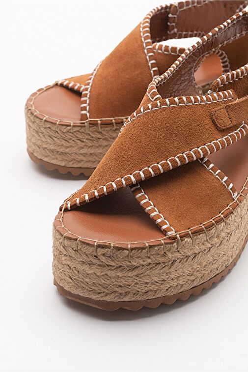 BELLEZZA Taba Süet Hakiki Deri Kadın Sandalet - Görsel 6