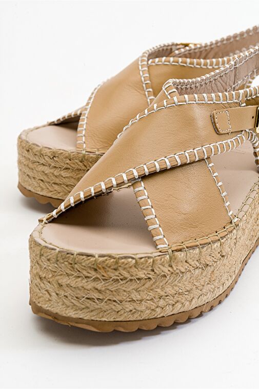 BELLEZZA Koyu Bej Cilt Hakiki Deri Kadın Sandalet - Görsel 3