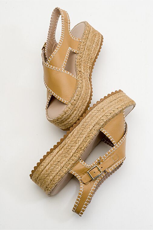 BELLEZZA Koyu Bej Cilt Hakiki Deri Kadın Sandalet - Görsel 5