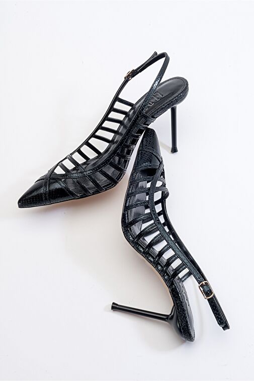 GESTO Siyah Desenli Kadın Topuklu Ayakkabı - Görsel 3