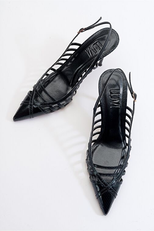 GESTO Siyah Desenli Kadın Topuklu Ayakkabı - Görsel 4