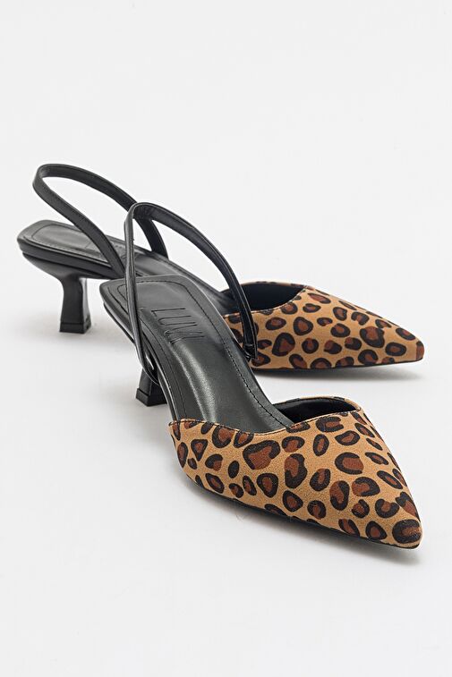 OVER Siyah Sarı Desenli Sivri Burun Kısa Topuklu Kadın Ayakkabı - Görsel 2