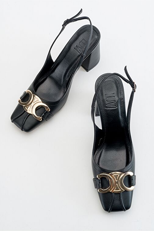 FORLEV Siyah Cilt Kadın Topuklu Ayakkabı - Görsel 4