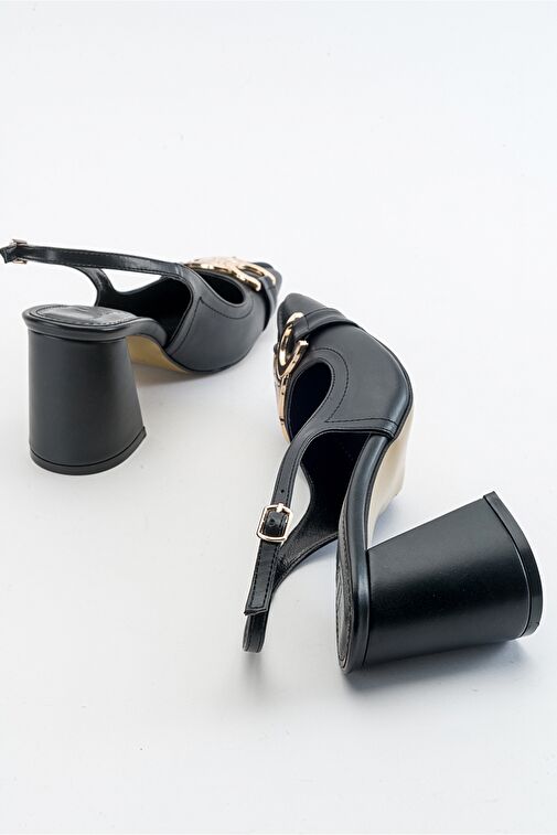 FORLEV Siyah Cilt Kadın Topuklu Ayakkabı - Görsel 5