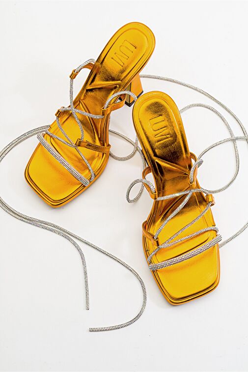 MEZZO Metalik Turuncu Kadın Topuklu Sandalet - Görsel 3