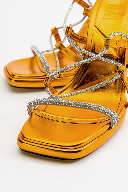 MEZZO Metalik Turuncu Kadın Topuklu Sandalet - Görsel 5