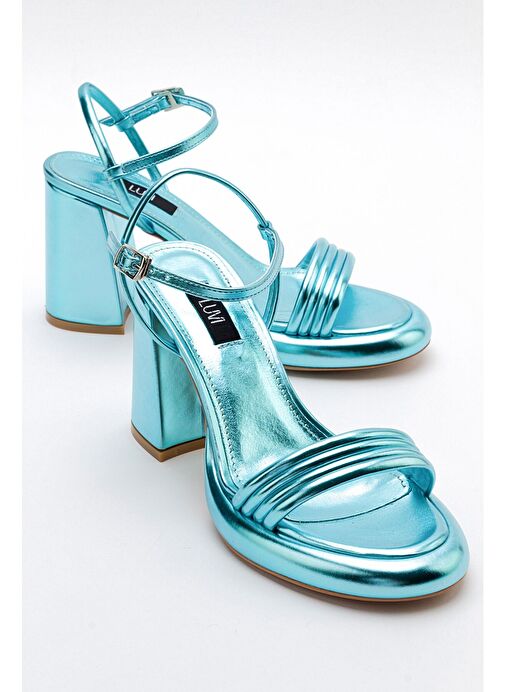 POSSE Bebe Mavi Metalik Kadın Topuklu Ayakkabı - Görsel 2