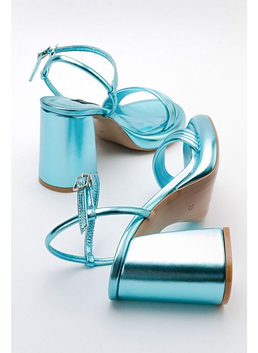 POSSE Bebe Mavi Metalik Kadın Topuklu Ayakkabı - Görsel 3