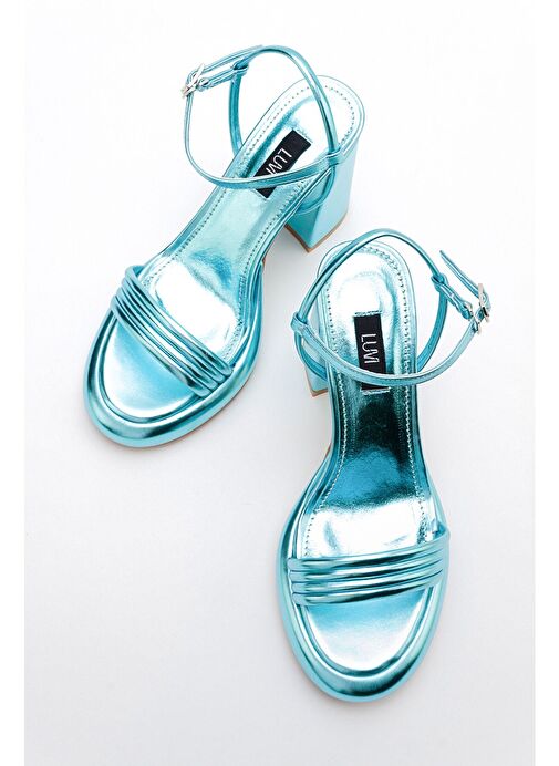 POSSE Bebe Mavi Metalik Kadın Topuklu Ayakkabı - Görsel 4
