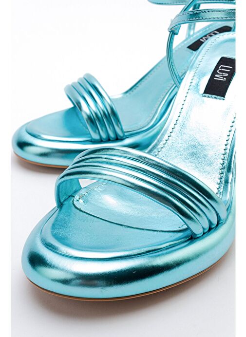 POSSE Bebe Mavi Metalik Kadın Topuklu Ayakkabı - Görsel 5