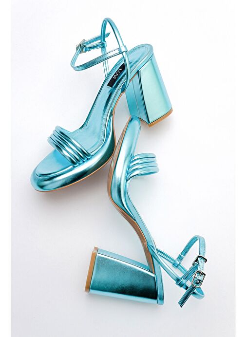 POSSE Bebe Mavi Metalik Kadın Topuklu Ayakkabı - Görsel 6
