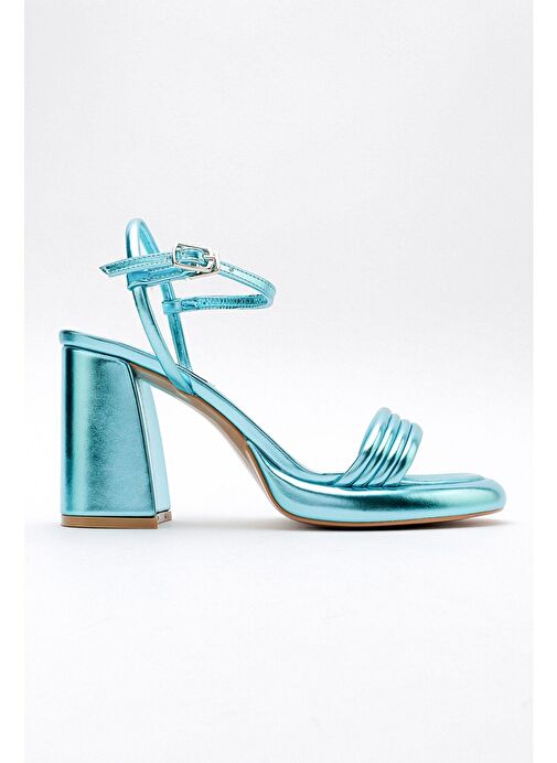 POSSE Bebe Mavi Metalik Kadın Topuklu Ayakkabı - Görsel 7